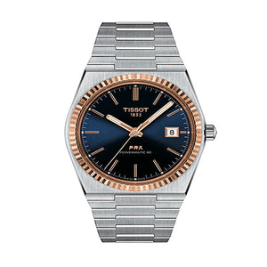 Tissot PRX Powermatic 80 Automatic 18K Gold Blue Dial Silver Steel Strap Watch for Men - T931.407.41.041.00
