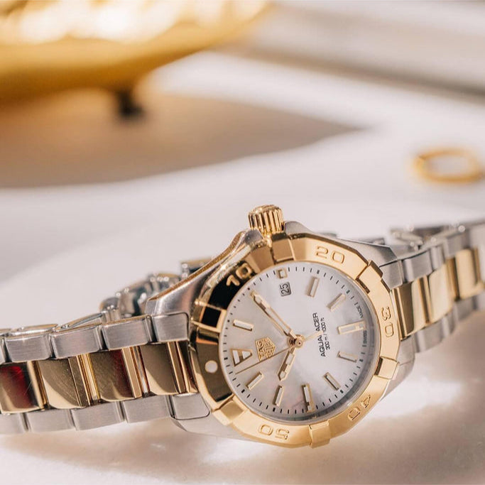 Tag Heuer Aquaracer Quartz Mother of Pearl Dial Two Tone Steel Strap Watch for Men - WBD1420.BB0321
