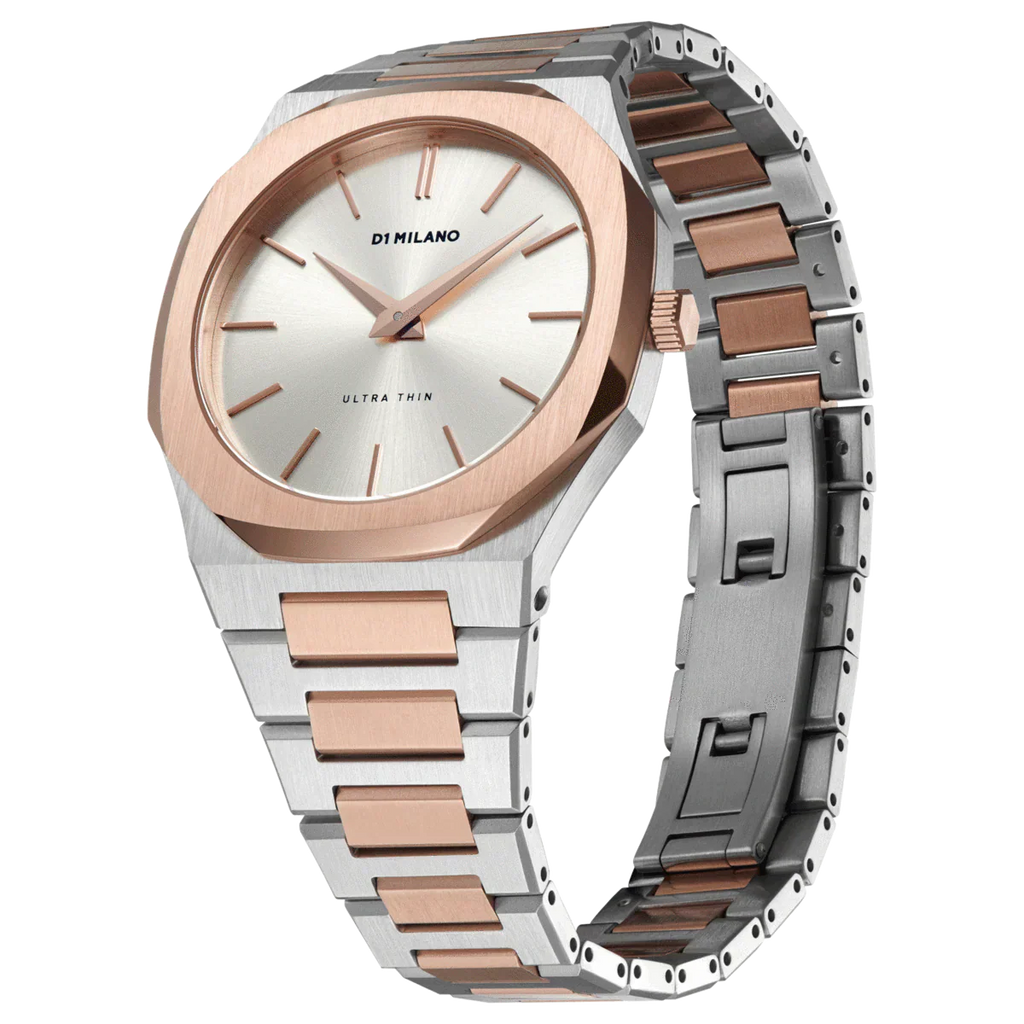 D1 Milano Ultra Thin Silver Dial Two Tone Strap Watch for Women - D1-UTBJ01
