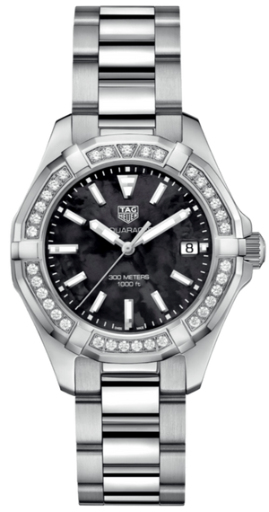 Tag Heuer Aquaracer Quartz Diamonds Black Dial Silver Steel Strap Watch for Women - WAY131P.BA0748