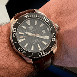 Tag Heuer Aquaracer Caliber 5 Black Dial Brown Leather Strap Watch for Men - WAY201M.FC6474