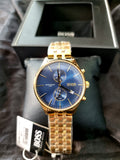 Hugo Boss Associate Chronograph Blue Dial Gold Steel Strap Watch for Men - 1513841