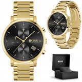 Hugo Boss Integrity Chronograph Black Dial Gold Steel Strap Watch for Men - 1513781