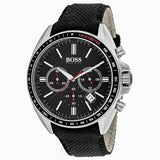 Hugo Boss Driver Chronograph Black Dial Black Leather Strap Watch for Men -1513087