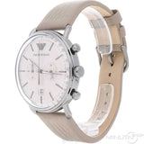 Emporio Armani Aviator Chronograph Grey Dial Beige Leather Strap Watch For Men - AR11107