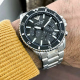 Emporio Armani Diver Chronograph Black Dial Silver Steel Strap Watch For Men - AR11360