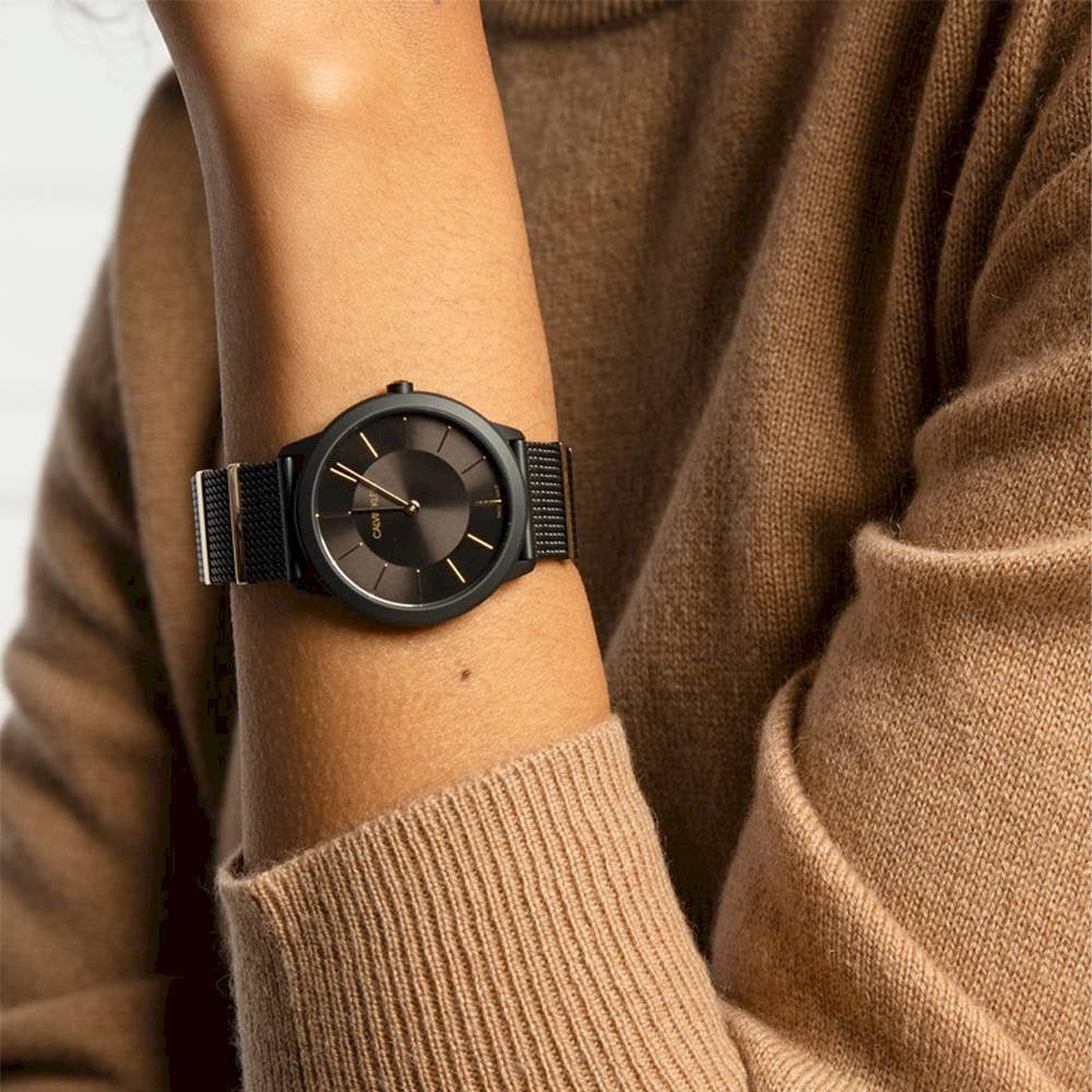 Calvin Klein Minimal Black Dial Black Mesh Bracelet Watch for Women - K3M5245X