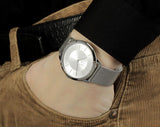 Calvin Klein Minimal Silver Dial Silver Mesh Bracelet Watch for Men - K3M21126