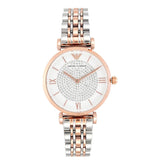 Emporio Armani Gianni T Bar White Dial Two Tone Steel Strap Watch For Women - AR1926