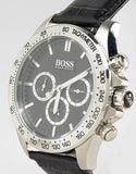 Hugo Boss Ikon Chronograph Black Dial Black Leather Strap Watch for Men - 1513178