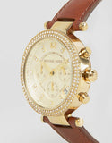 Michael Kors Parker Champagne Gold Dial Brown Leather Strap Watch for Women - MK2249