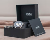 Hugo Boss Driver Chronograph Blue Dial Black Leather Strap Watch for Men - 1512882