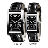 Emporio Armani Classic Black Dial Black Leather Strap Watch For Women - AR0144
