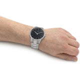 Daniel Wellington Iconic Link Black Dial Silver Steel Strap Watch For Women - DW00100342