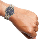 Emporio Armani Classic Blue Dial Two Tone Steel Strap Watch For Men - AR1847