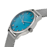 Gucci G-Timeless Turquoise Mother of Pearl Dial Silver Mesh Bracelet Watch For Women - YA126582