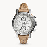 Fossil Boyfriend Chronograph White Dial Brown Leather Strap Watch for Women - ES3625