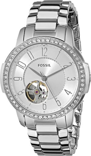 Fossil Architect Automatic Silver Dial Silver Steel Strap Watch for Women - ME3057
