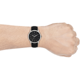 Fossil The Minimalist Three Hand Black Dial Black Leather Strap Watch for Men - FS5398