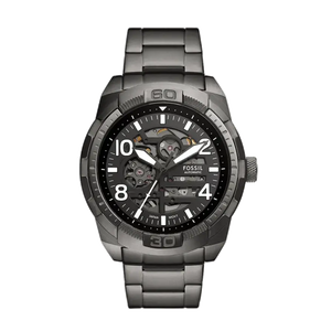 Fossil Bronson Automatic Skeleton Black Dial Grey Steel Strap Watch for Men - ME3255