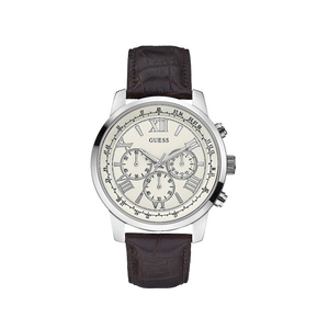 Guess Horizon Chronograph White Dial Brown Leather Strap Watch For Men - W0380G2