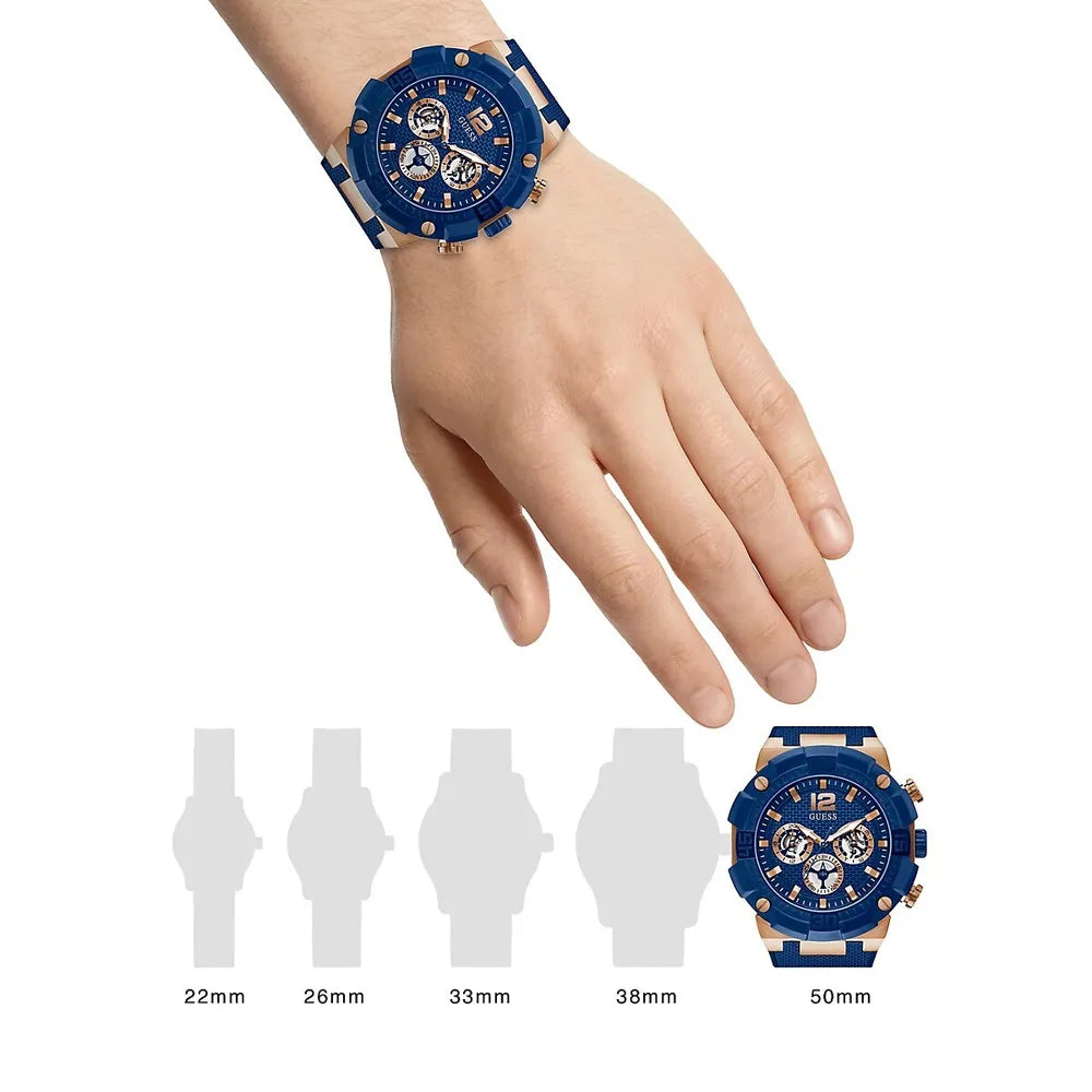 Guess Navigator Chronograph Blue Dial Blue Rubber Strap Watch for Men - GW0264G4