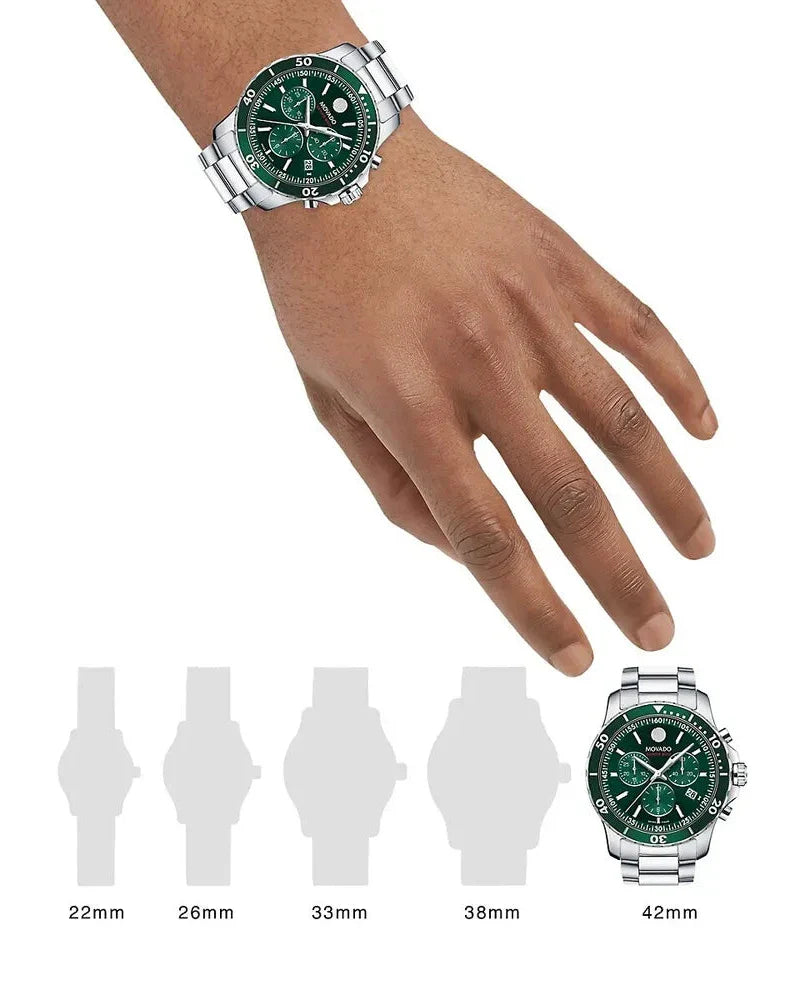 Movado Series 800 Chronograph Green Dial Silver Steel Strap Watch for Men - 2600179