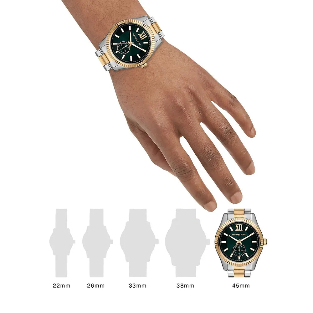 Michael Kors Lexington Quartz Green Dial Two Tone Steel Strap Watch For Men - MK9063