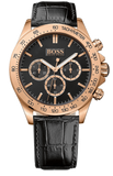 Hugo Boss Ikon Chronograph Black Dial Black Leather Strap Watch for Men - 1513179