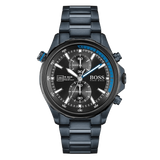 Hugo Boss Globetrotter Chronograph Black Dial Blue Steel Strap Watch for Men - 1513824