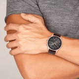 Hugo Boss Navigator Chronograph Grey Dial Brown Leather Strap Watch for Men - 1513496