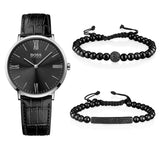 Hugo Boss Jackson Black Dial Black Leather Strap Watch for Men - 1513369
