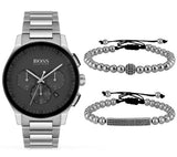 Hugo Boss Peak Chronograph Black Dial Silver Steel Strap Watch for Men - 1513762