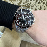 Emporio Armani Diver Chronograph Black Dial Silver Steel Strap Watch For Men - AR11360