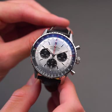 Breitling Navitimer B01 Chronograph 43 Silver Dial Black Leather Strap Watch for Men - AB0138241G1P1