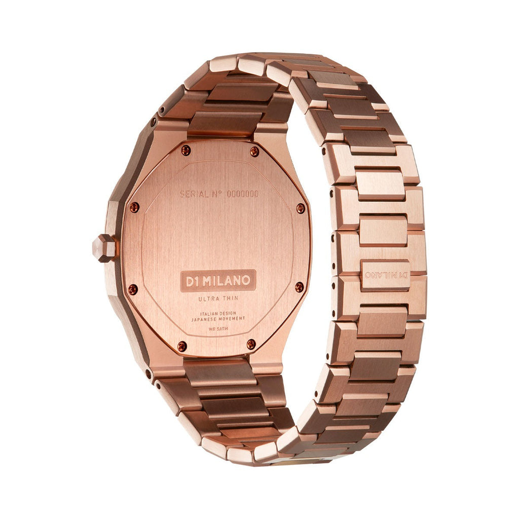 D1 Milano Ultra Thin Marble Dial Rose Gold Steel Strap Watch for Women - D1-UTBL14