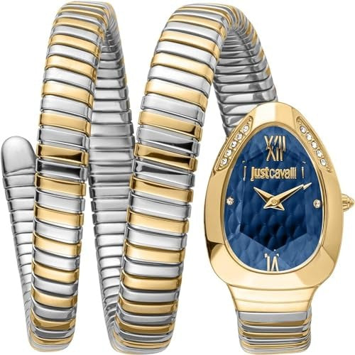 Just Cavalli Glam Evo 9 Blue Dial Two Tone Steel Strap Watch for Women - JC1L224M0075