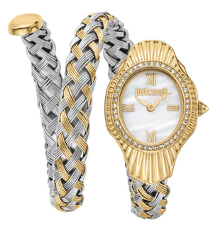 Just Cavalli Twined Mother of Pearl Dial Two Tone Steel Strap Watch for Women - JC1L305M0055