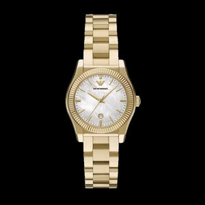 Emporio Armani Federica Mother of Pearl White Dial Gold Steel Strap Watch for Women - AR11657