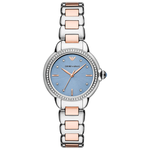 Emporio Armani Three Hand Blue Dial Two Tone Steel Strap Watch for Women - AR11597