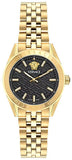 Versace V-Code Quartz Black Dial Gold Steel Strap Watch for Women - VE8I00724
