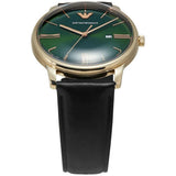Emporio Armani Minimalist Green Dial Black Leather Strap Watch for Men - AR11601