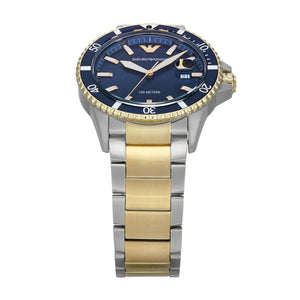 Emporio Armani World Explorer Blue Dial Two Tone Steel Strap Watch for Men - AR11682