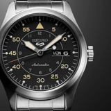 Seiko 5 Sports Flieger Automatic Black Dial Silver Steel Strap Watch for Men - SRPH27K1
