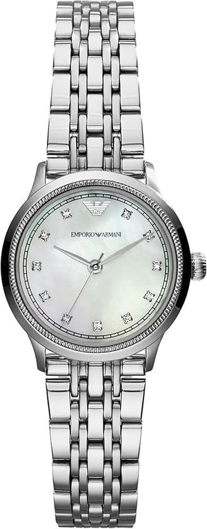 Emporio Armani Alpha Mother of Pearl Dial Silver Steel Strap Watch for Women - AR1803