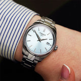 Tissot PR 100 Ice Blue Dial Silver Steel Strap Watch for Women - T150.210.11.351.00