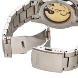 Citizen Mechanical Automatic Orange Dial Silver Steel Strap Watch for Men - NJ0128-80X