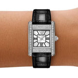 Emporio Armani Classic Crystals Silver Dial Black Leather Strap Watch for Women - AR11660