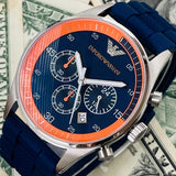 Emporio Armani Chronograph Blue Dial Blue Rubber Strap Watch For Men - AR5864
