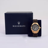 Maserati Triconic Chronograph Grey Dial Brown Leather Strap Watch For Men - R8871639003